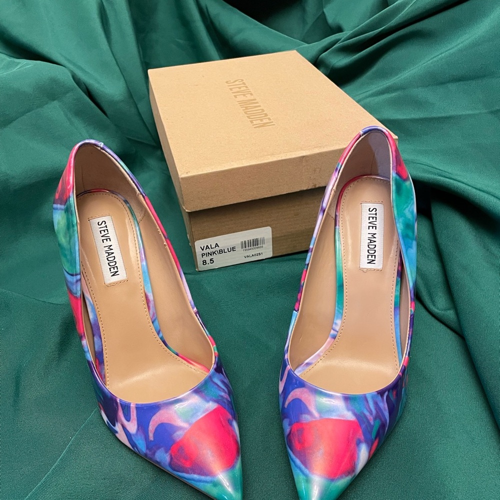 Steve Madden Pink Blue Heels Floral Stiletto